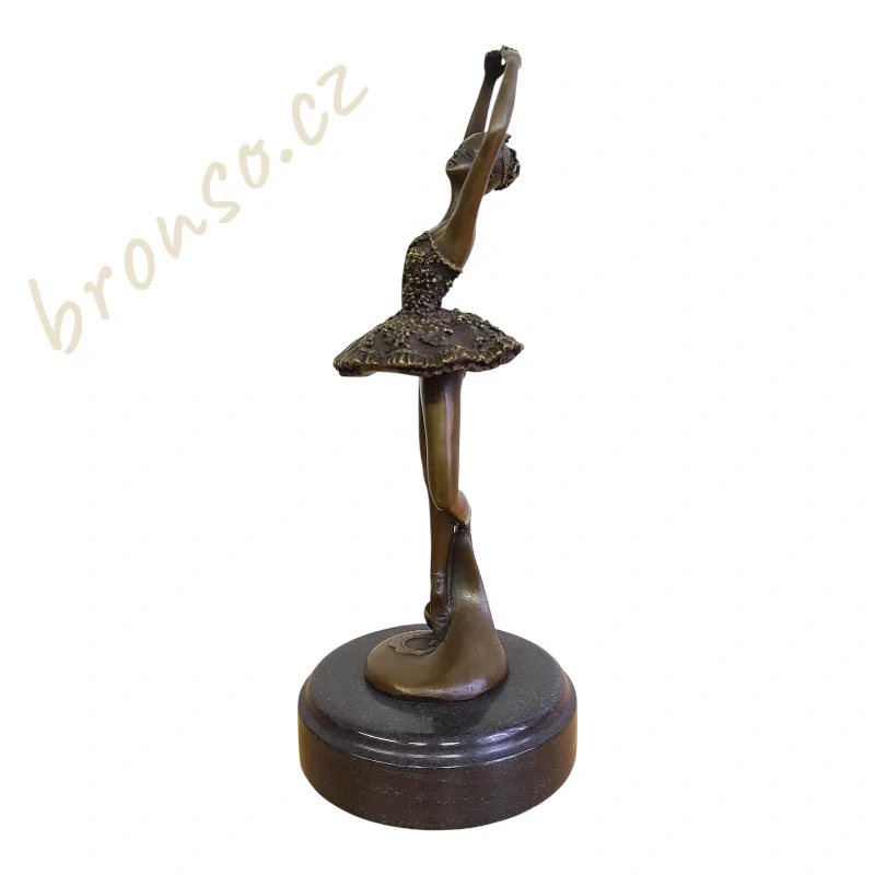 Bronzová socha baletky Art Nouveau – ruční práce, 31 cm, mramorový podstavec