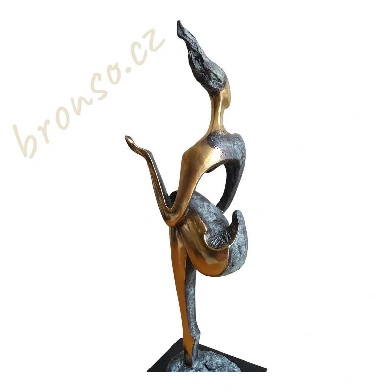 Originální bronzová abstraktní socha – signovaná, mramorový podstavec, 41,5 cm