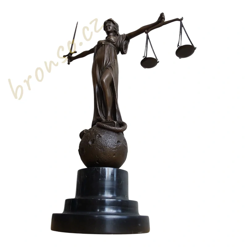 Spravedlnost bronzová socha 45cm, Justicie s váhami a mečem - Bohyně práva a spravedlnosti