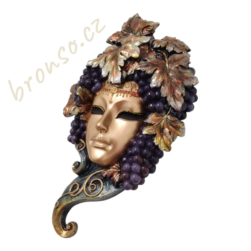 Benátská maska Bacchus s hrozny – dekorace na zeď, ručně malovaná, barevný design Veronese WU75052VC