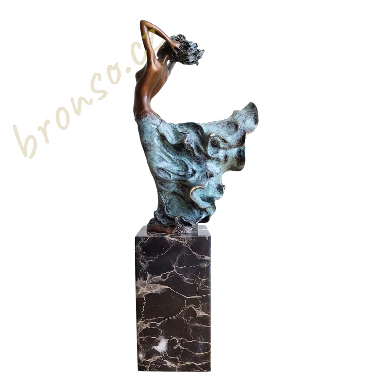 Dáma s vlajícími šaty – Art Deco bronzová socha, elegantní dekorace