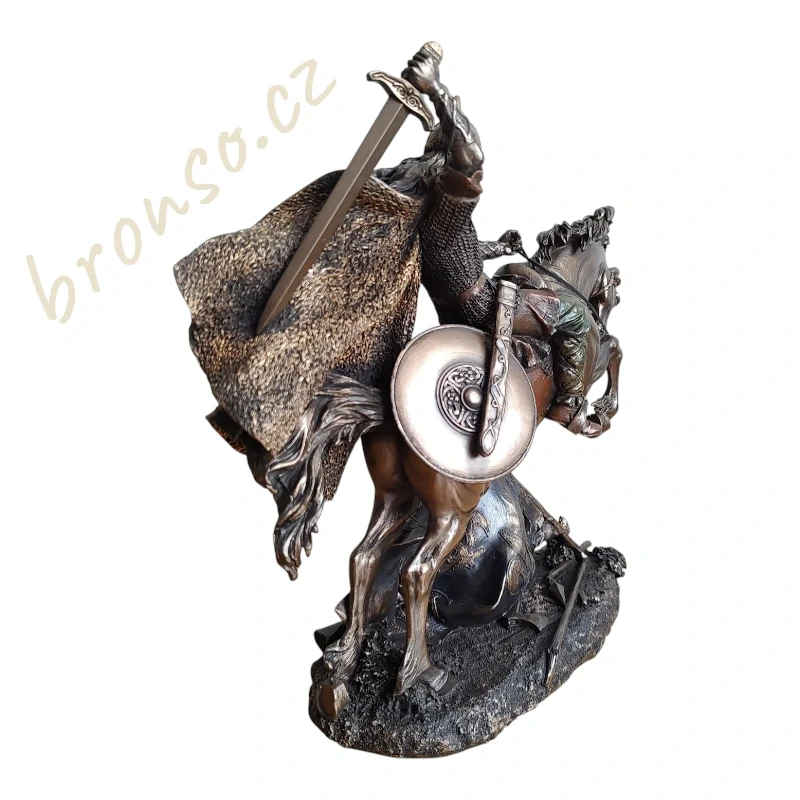 Socha vikingského válečníka na koni – dekorativní figurka, severská mytologie, historická dekorace Veronese WU71104A4