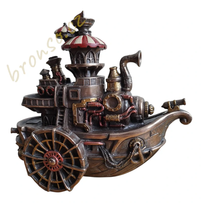 Steampunk loď – dekorativní figurka parníku, retro sci-fi dekorace, Veronese WU77254A4