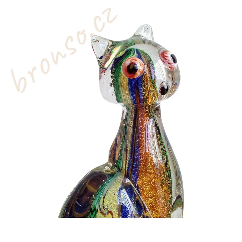 Kočka – skleněná socha, soška kočičky jako dekorace do interiéru