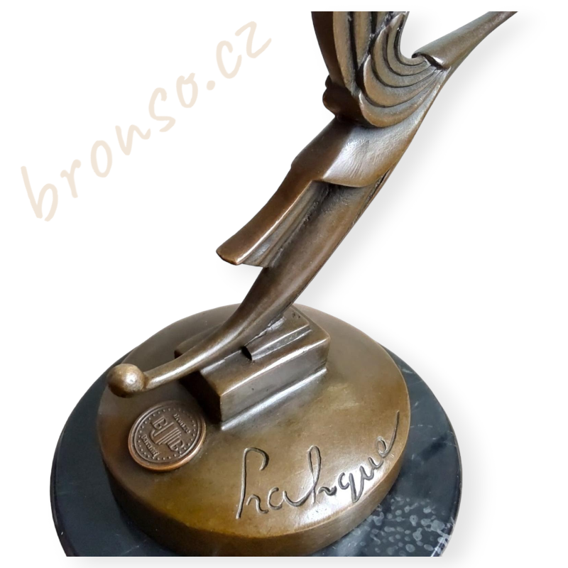 Čáp bílý – Flying Stork Mascot, bronzová soška ve stylu Lalique, luxusní umělecká dekorace
