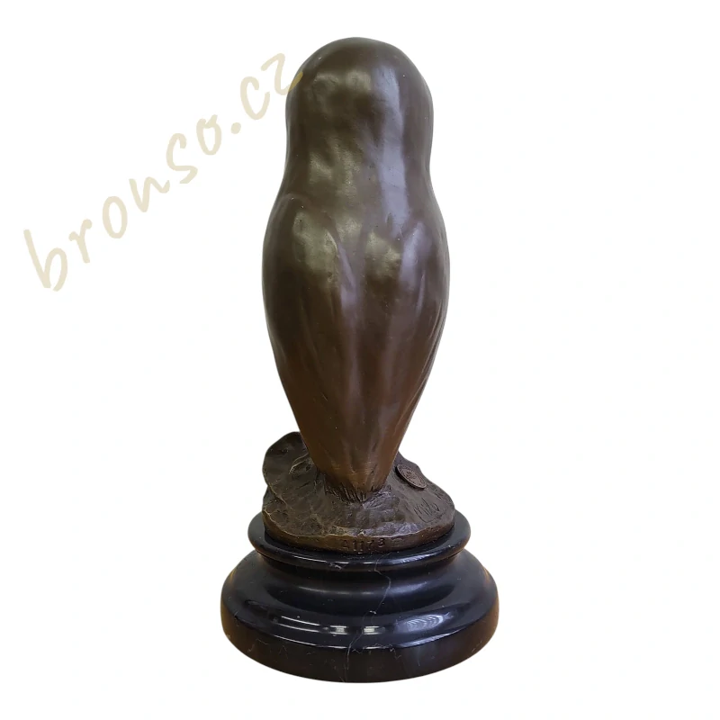 Art Deco bronzová socha sovy na mramorovém podstavci – signovaná, číslovaná sběratelská dekorace