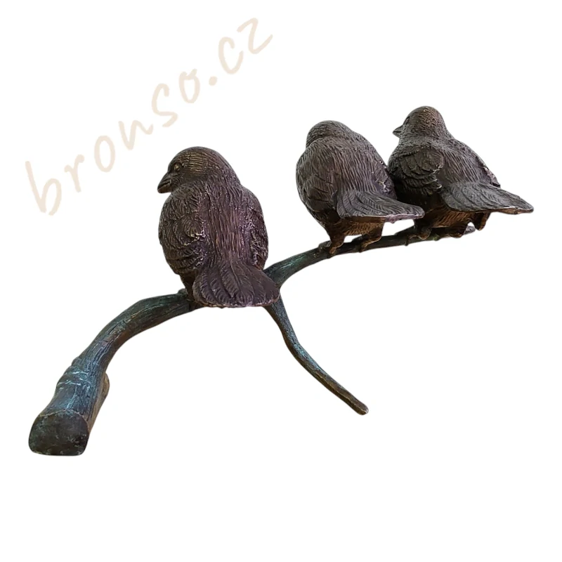Tři malí vrabci – bronzová soška ptáků, dekorace do domu i zahrady