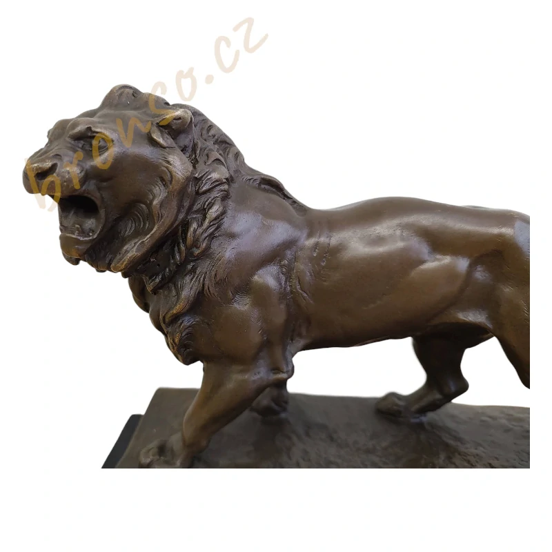 Lev Art Deco – bronzová socha řvoucího lva, Charles Valton, Francie, umělecká dekorace