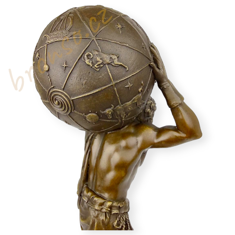 Atlas Titan – bronzová socha nesoucí svět, symbol síly a vytrvalosti