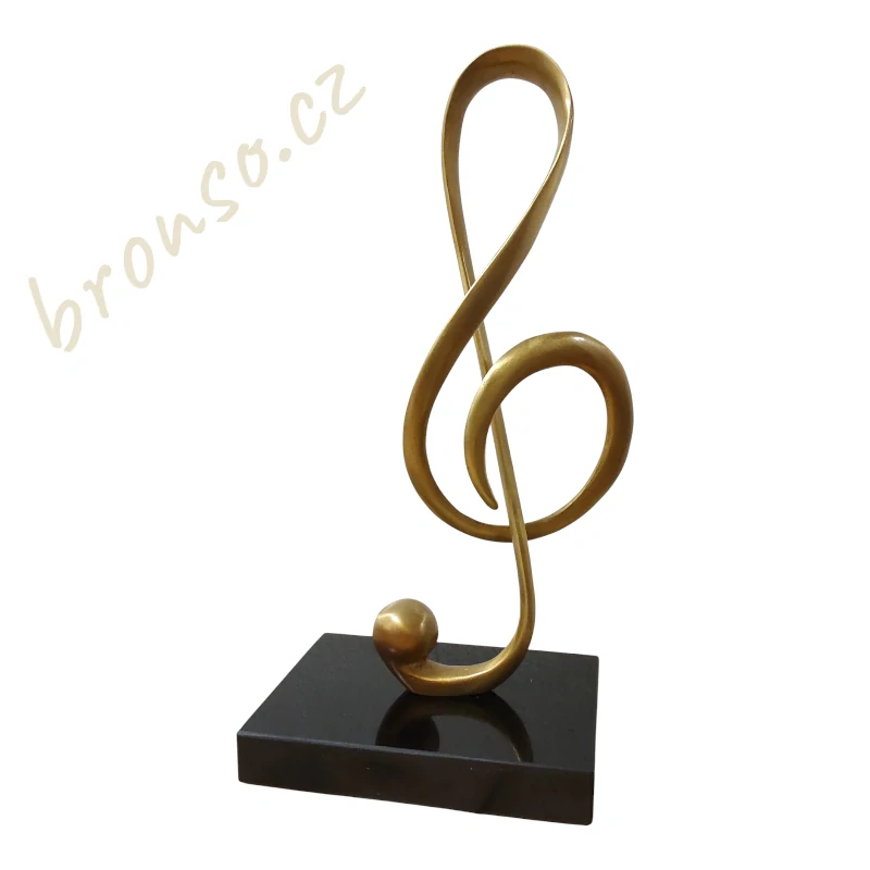 Bronzová socha houslového klíče na mramorovém podstavci – elegantní dárek pro milovníky hudby