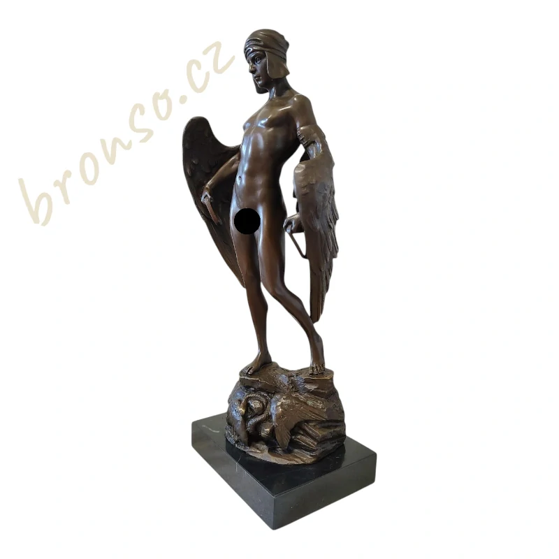 Bronzová socha „Ikarus“ – podepsáno A. Gilbert | Francouzské Art Deco umění z bronzu na mramorovém podstavci
