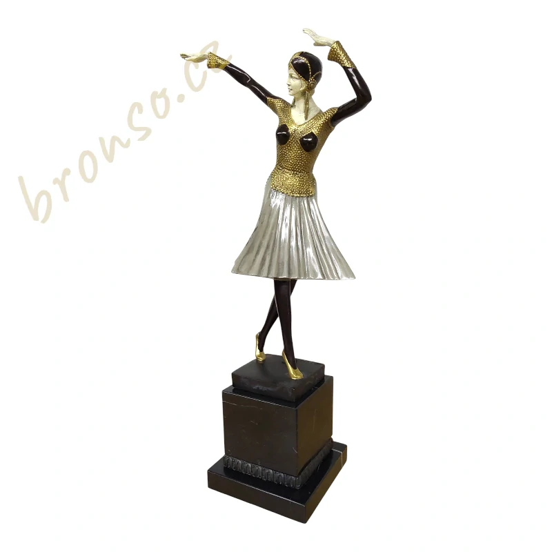Art deco bronzová tanečnice – D.H. Chiparus, francouzská slévárenská pečeť, ručně malovaná