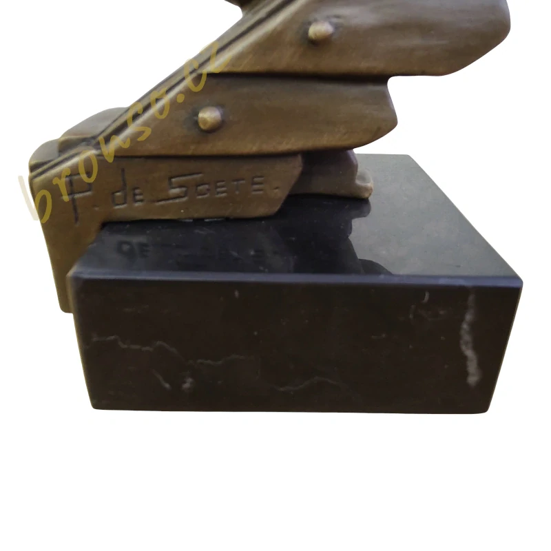 Bronzová socha „Minerva Mascotte“ – Art Deco busta, pravý bronz, P. de Soete