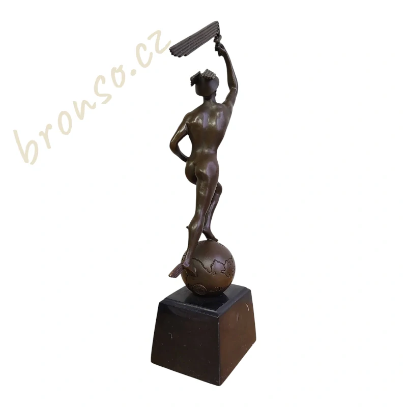 Bronzová socha Merkur – Art Deco | Pravý bronz, mramorový podstavec, signováno a číslováno
