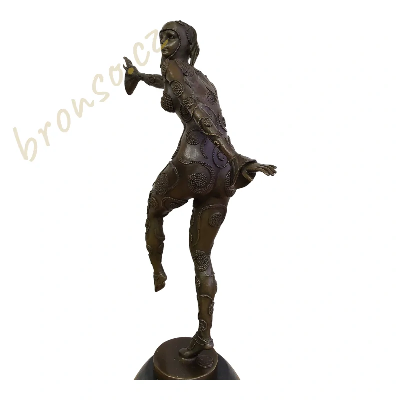 Art Deco bronzová socha The Phoenician Dancer – tanečnice na mramorovém podstavci