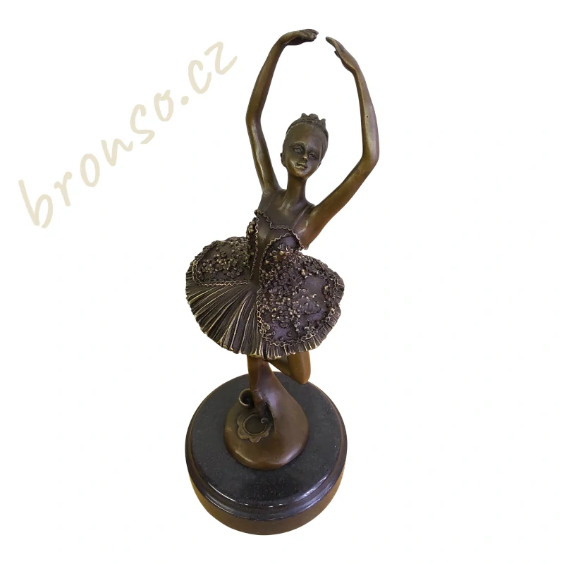 Bronzová socha baletky Art Nouveau – ruční práce, 31 cm, mramorový podstavec