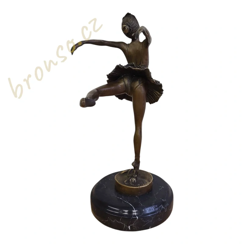 Bronzová socha baletky Art Nouveau – ruční práce, 31 cm, mramorový podstavec