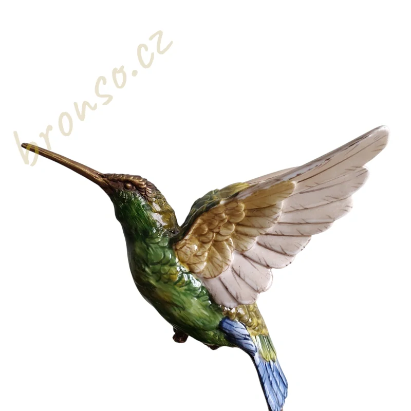 Dekorativní porcelánová mísa s kolibříkem – zelená luxusní mísa s bronzovým detailem