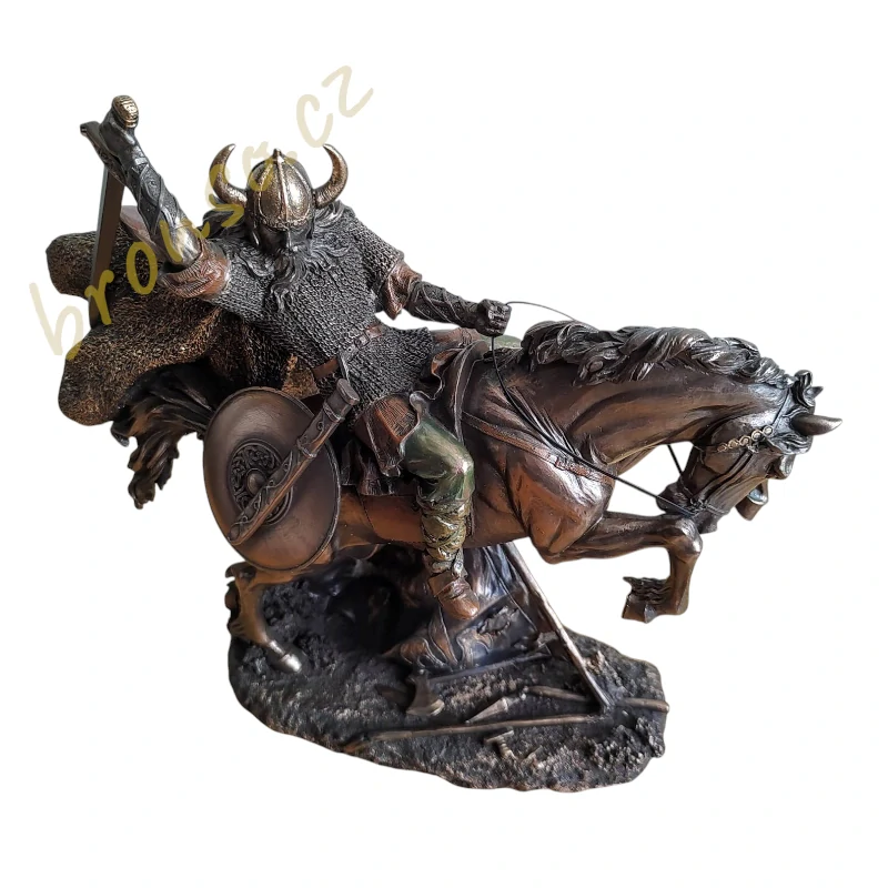 Socha vikingského válečníka na koni – dekorativní figurka, severská mytologie, historická dekorace Veronese WU71104A4