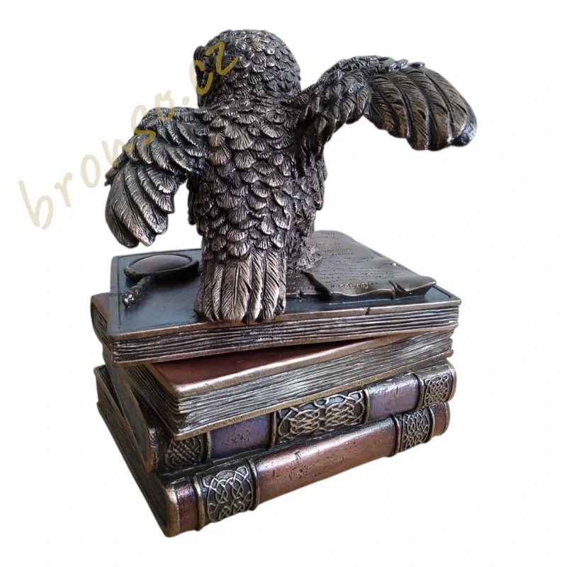 Sova na knihách – dekorativní šperkovnice, tajná schránka, bronzovaná figurka Veronese WU75509A4