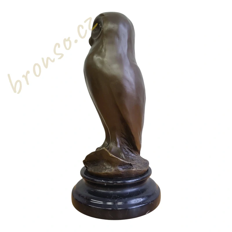 Art Deco bronzová socha sovy na mramorovém podstavci – signovaná, číslovaná sběratelská dekorace