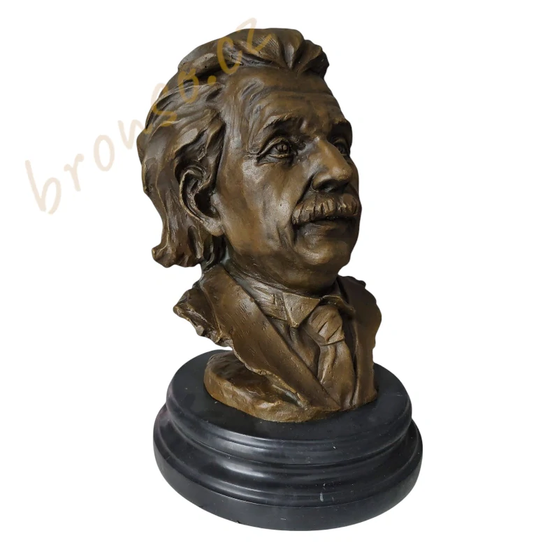Albert Einstein – bronzová busta na mramorovém podstavci, umělecká socha