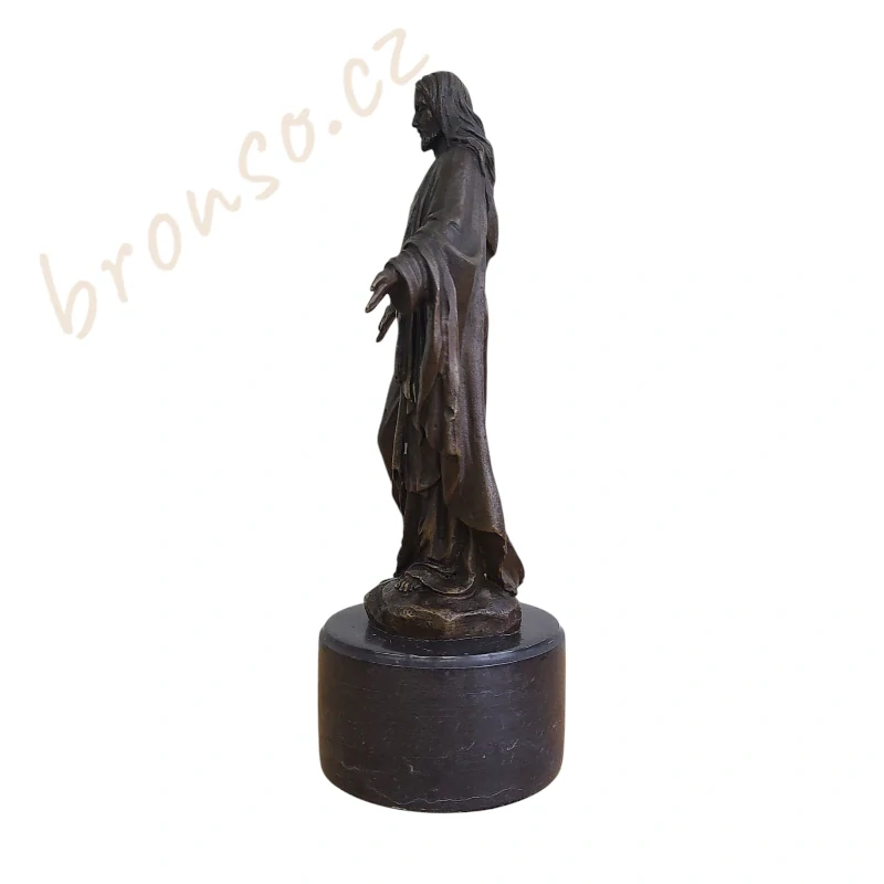 Bronzová soška Ježíše – Nejsvětější srdce Ježíšovo, křesťanská umělecká dekorace