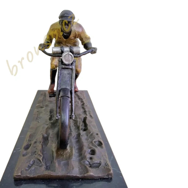 Vídeňský bronz – socha motorkáře ve stylu Art Nouveau, signováno Decker