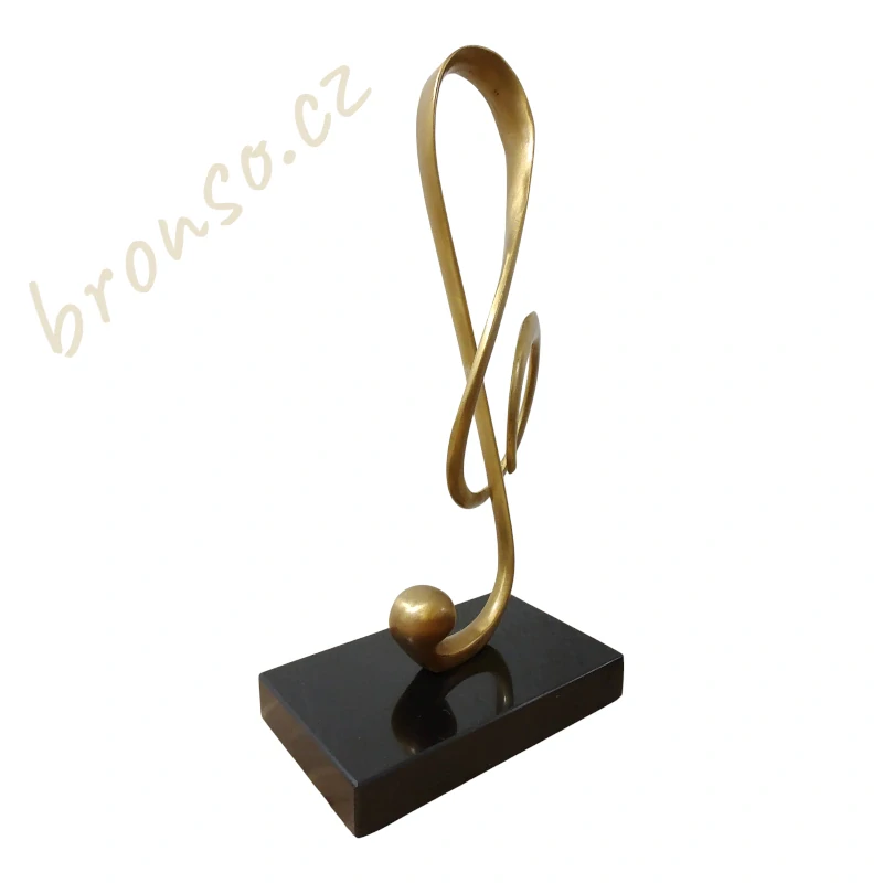 Bronzová socha houslového klíče na mramorovém podstavci – elegantní dárek pro milovníky hudby