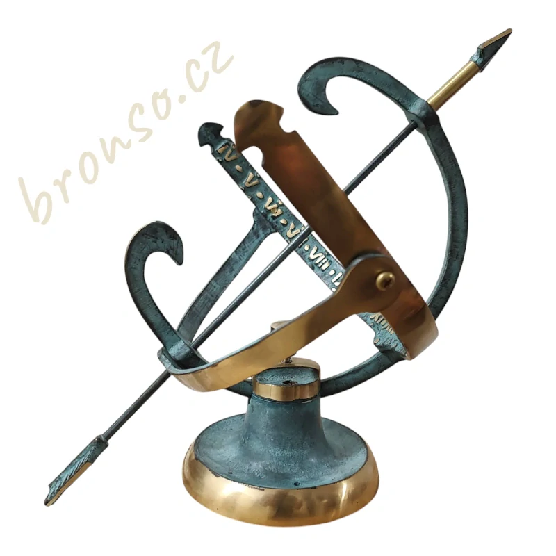 Bronzové sluneční hodiny – dekorativní socha na podstavci