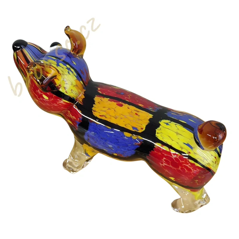 Murano styl skleněná figurka psa – vtipná italská skleněná soška, originální dekorace do bytu