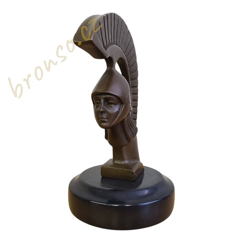 Art Deco bronzová soška – poprsí spartského válečníka (Spartan, Sparta), antická helma, Georges Darel