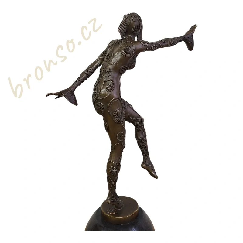 Art Deco bronzová socha The Phoenician Dancer – tanečnice na mramorovém podstavci