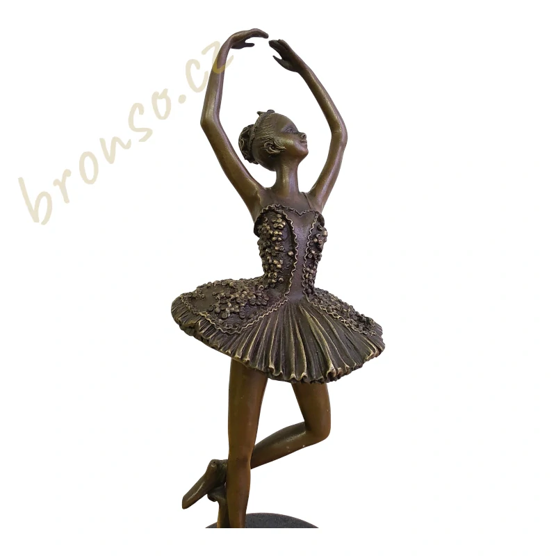 Bronzová socha baletky Art Nouveau – ruční práce, 31 cm, mramorový podstavec