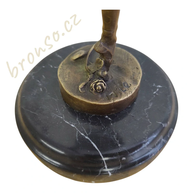 Bronzová socha baletky Art Nouveau – ruční práce, 31 cm, mramorový podstavec