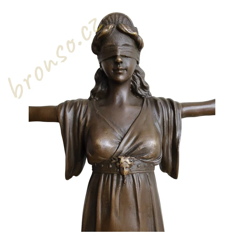 Spravedlnost bronzová socha 45cm, Justicie s váhami a mečem - Bohyně práva a spravedlnosti