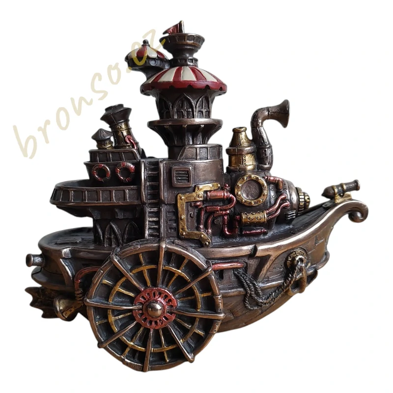 Steampunk loď – dekorativní figurka parníku, retro sci-fi dekorace, Veronese WU77254A4
