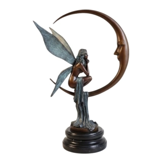 Měsíční víla – bronzová socha Moon Fairy, elegantní fantasy umělecká dekorace
