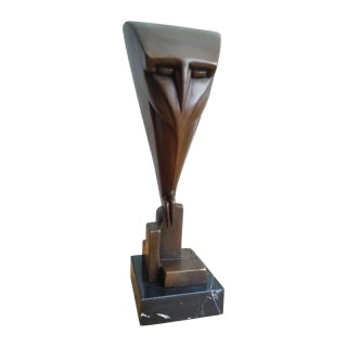 Art Deco bronzová sova na mramoru – signováno C. vd Hoef