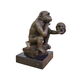Opice myslitel – Darwin, bronzová socha, originální filozofická dekorace