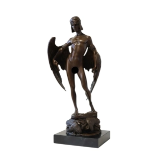 Bronzová socha „Ikarus“ – podepsáno A. Gilbert | Francouzské Art Deco umění z bronzu na mramorovém podstavci