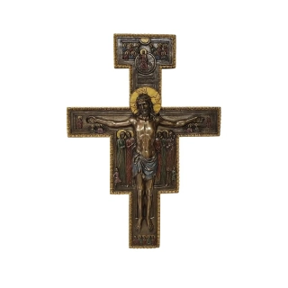 Krucifix San Damiano – Bazilika svaté Kláry v Assisi – bronzový kříž na zeď, Veronese WU75880A4