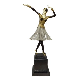 Art deco bronzová tanečnice – D.H. Chiparus, francouzská slévárenská pečeť, ručně malovaná
