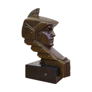 Bronzová socha „Minerva Mascotte“ – Art Deco busta, pravý bronz, P. de Soete