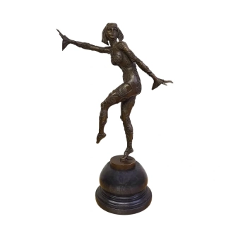 Art Deco bronzová socha The Phoenician Dancer – tanečnice na mramorovém podstavci