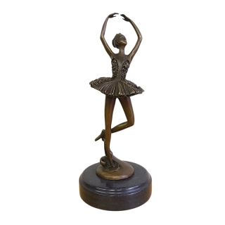 Bronzová socha baletky Art Nouveau – ruční práce, 31 cm, mramorový podstavec