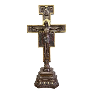 Kříž San Damiano na podstavci – Veronese, ručně malovaný krucifix 35,5 cm, WU76576A4