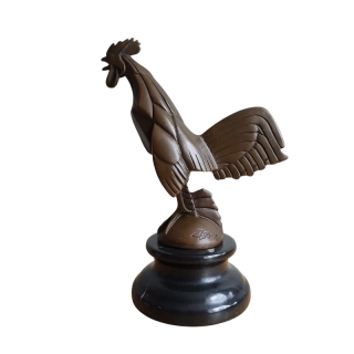 Art Deco bronzový kohout na mramorovém podstavci – luxusní sběratelská soška, designová dekorace, Signováno C. Brau