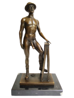 Stavitel – bronzová socha muže při práci, umělecké dílo inspirované lidskou silou a každodenností