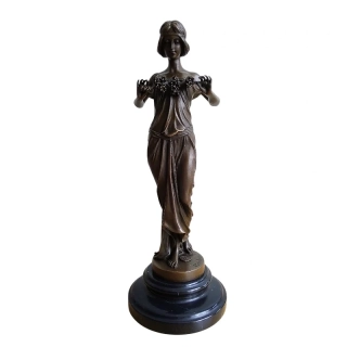 Bronzová socha lesní nymfy – Art Nouveau, signováno Pittaluga, mramorový podstavec